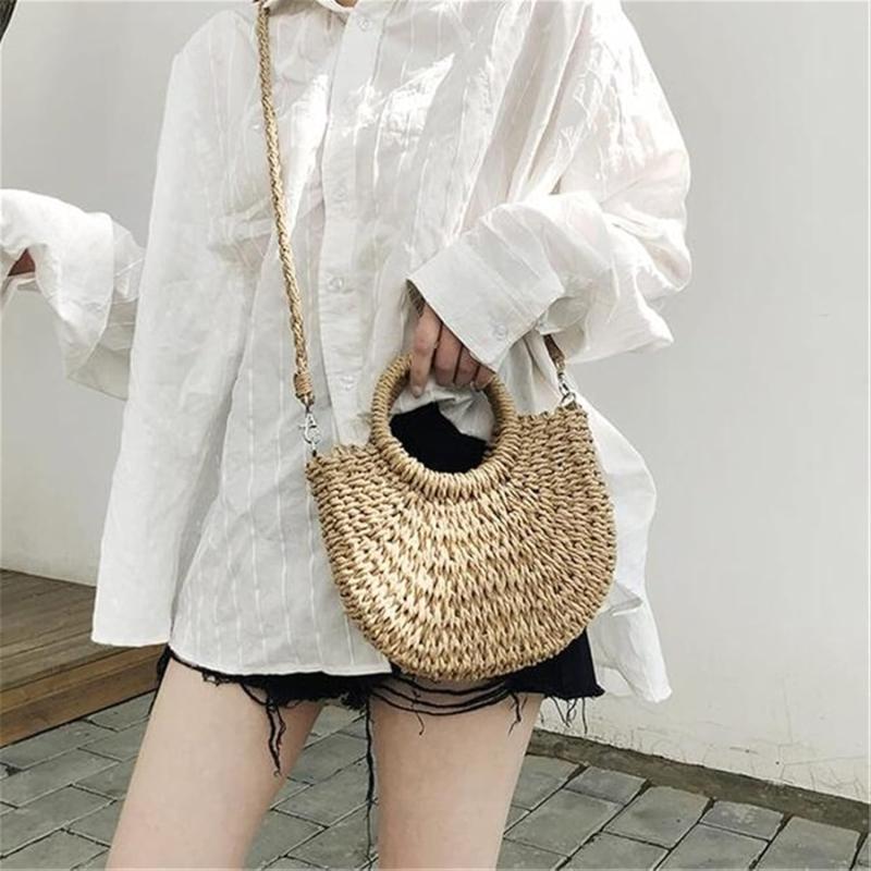 Handmade Semicircle Rattan Straw Bag – Women - image 2