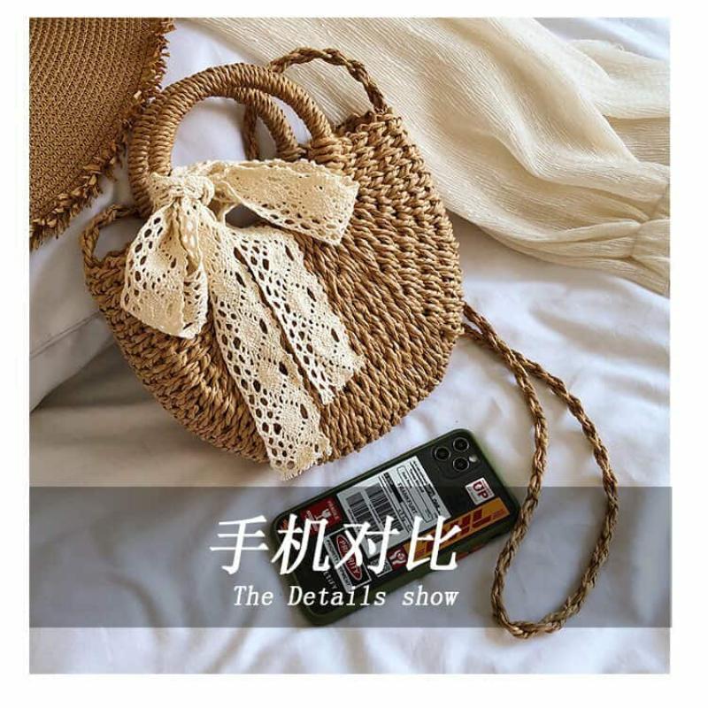 Handmade Semicircle Rattan Straw Bag – Women - image 4