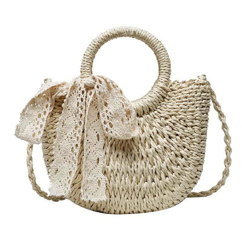 Handmade Semicircle Rattan Straw Bag – Women - image 6