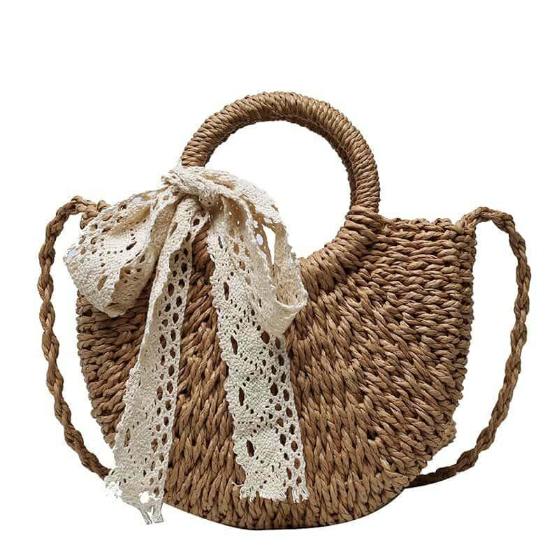 Handmade Semicircle Rattan Straw Bag – Women - image 7