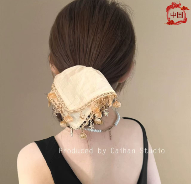 Cool summer Bohemian shell square scarf hair band hair rope square head rope versatile design niche hair accessories - image 2
