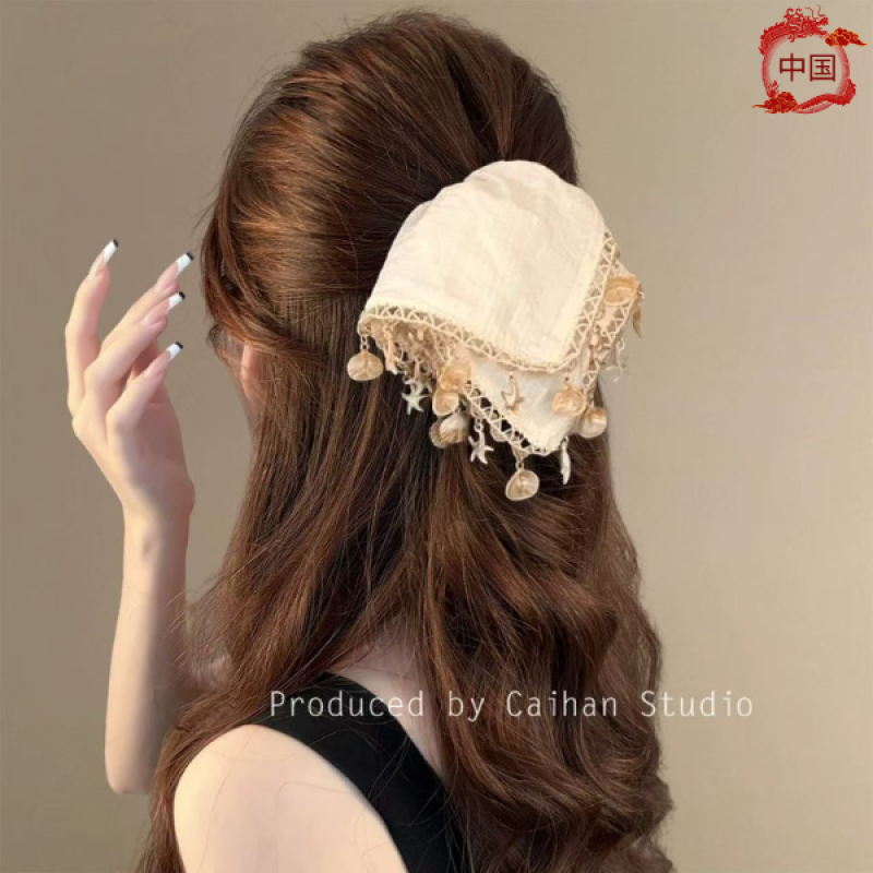 Cool summer Bohemian shell square scarf hair band hair rope square head rope versatile design niche hair accessories