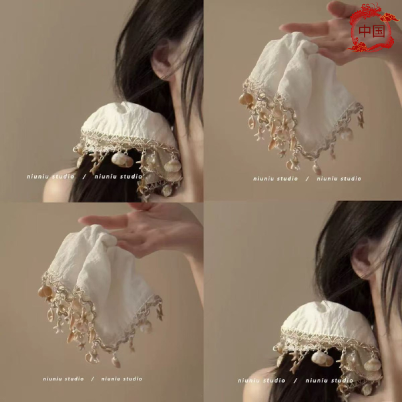 Cool summer Bohemian shell square scarf hair band hair rope square head rope versatile design niche hair accessories - image 6