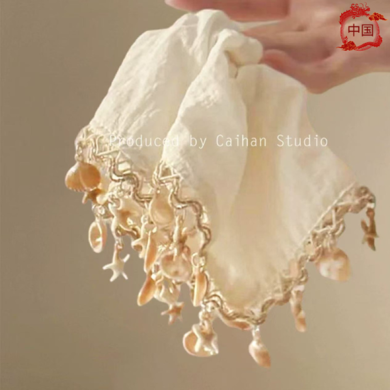 Cool summer Bohemian shell square scarf hair band hair rope square head rope versatile design niche hair accessories - image 7