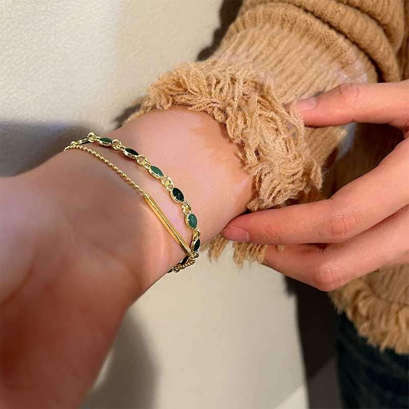 Trendy Accessories for Women Crystal Charm Bracelets Golden Beaded Chain Double Layered Adjustable Bracelet Jewelry Party Gift