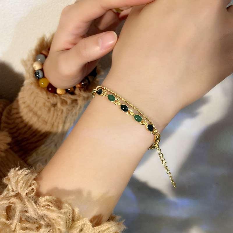 Trendy Accessories for Women Crystal Charm Bracelets Golden Beaded Chain Double Layered Adjustable Bracelet Jewelry Party Gift - image 2