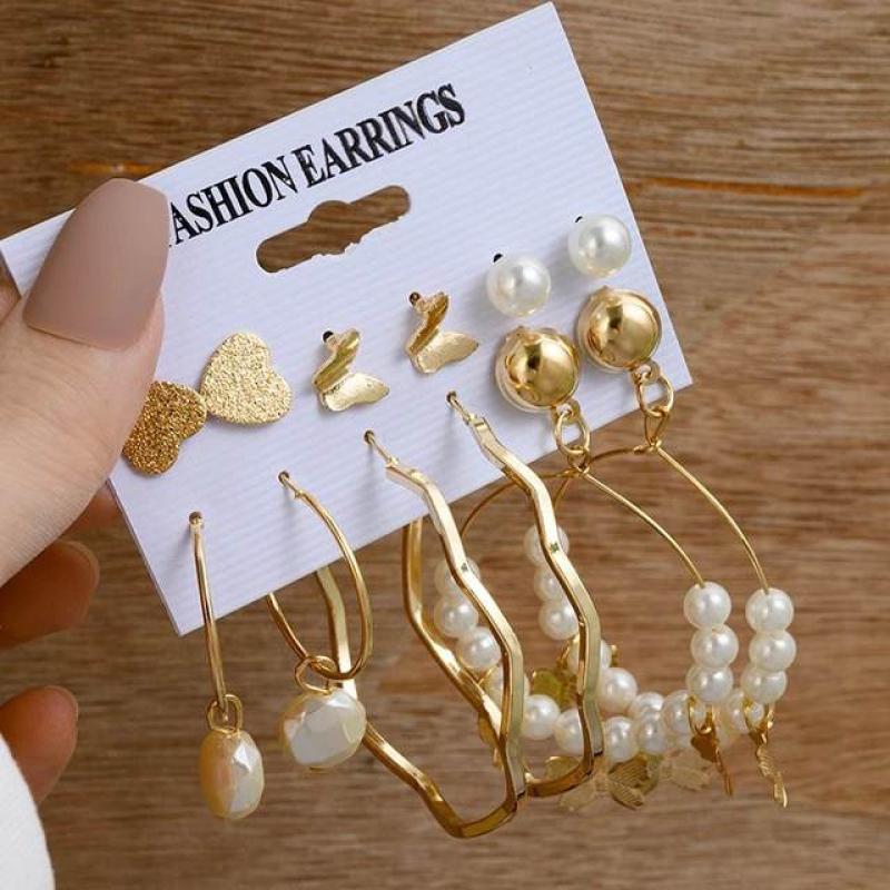 Dodder Butterfly Pearl Earring Set – Tassel, Geometric Drop & Hoop Earrings