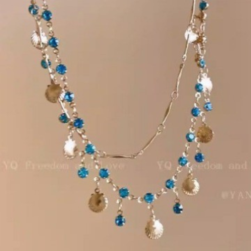 The Sea ~ Blue Zircon and Gold Shell Necklace | Versatile Bracelet | Light Luxury Jewelry