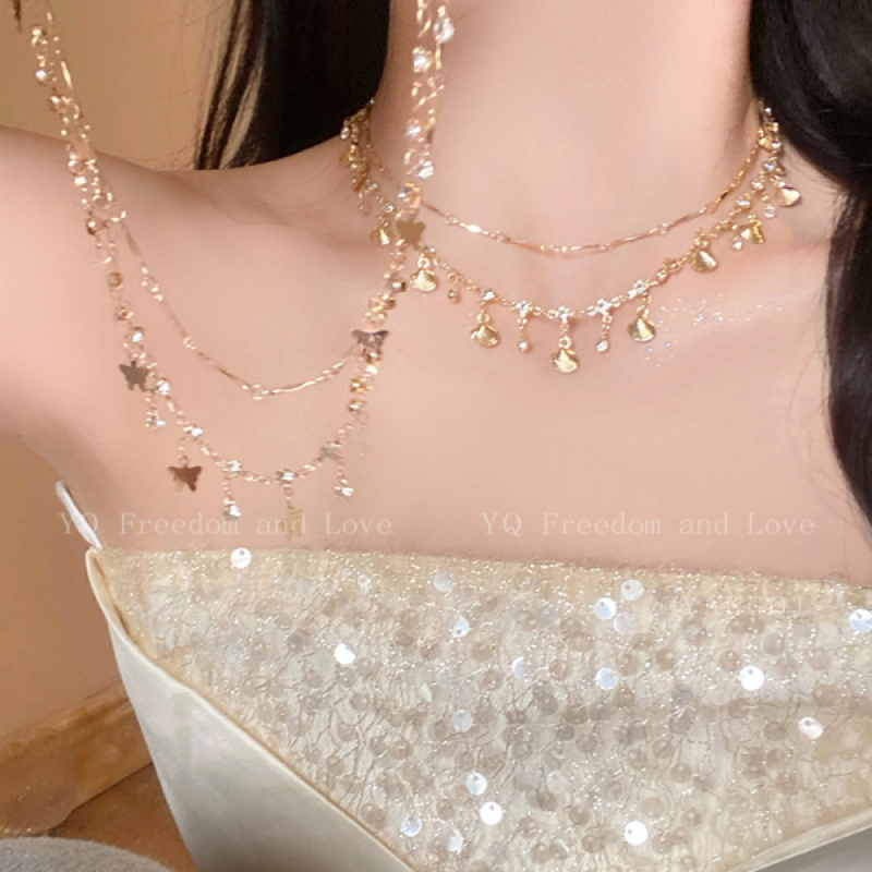 The Sea ~ Blue Zircon and Gold Shell Necklace | Versatile Bracelet | Light Luxury Jewelry