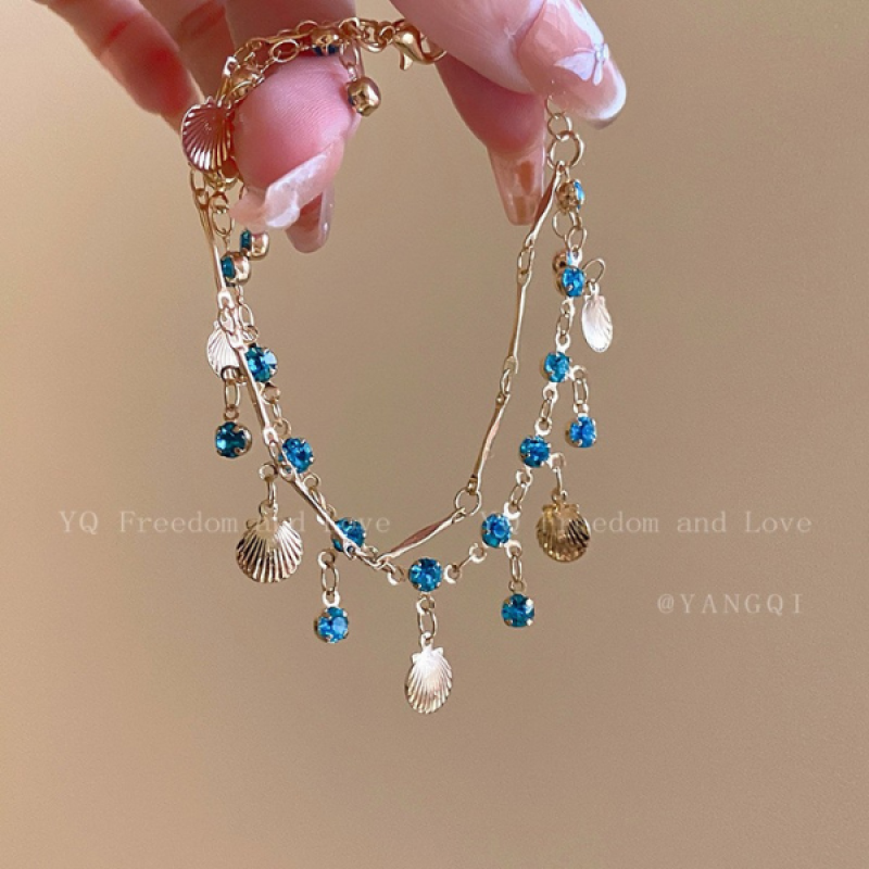The Sea ~ Blue Zircon and Gold Shell Necklace | Versatile Bracelet | Light Luxury Jewelry - image 5