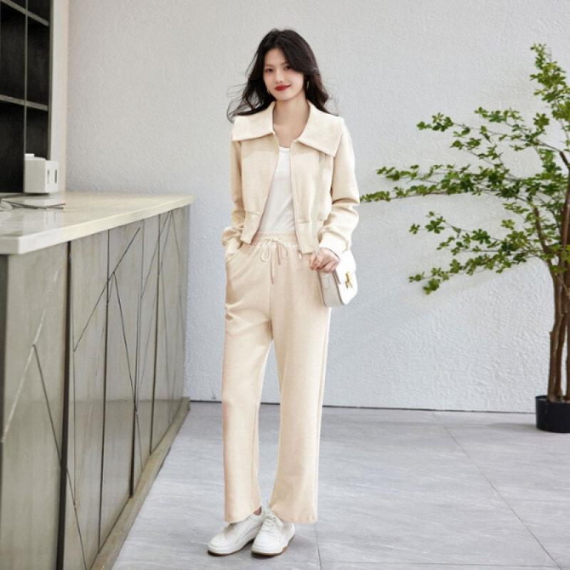 Collared Zipper Jacket and Casual Pants Two-Piece Set, 2025 Spring/Autumn Fashionable Casual Sweatshirt and Pants Suit for Women